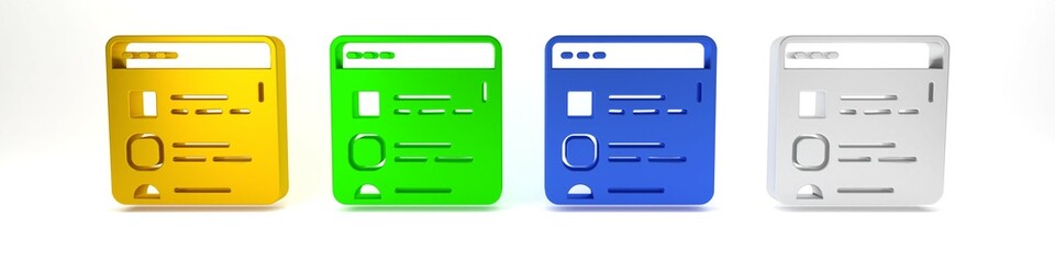 Poster - Colorful Browser files icon isolated on white background. Minimalism concept. 3D render illustration