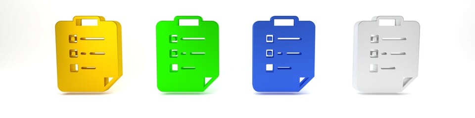 Poster - Colorful Clipboard with checklist icon isolated on white background. Control list symbol. Survey poll or questionnaire feedback form. Minimalism concept. 3D render illustration