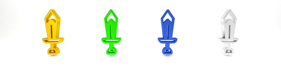 Poster - Colorful Sword for game icon isolated on white background. Minimalism concept. 3D render illustration