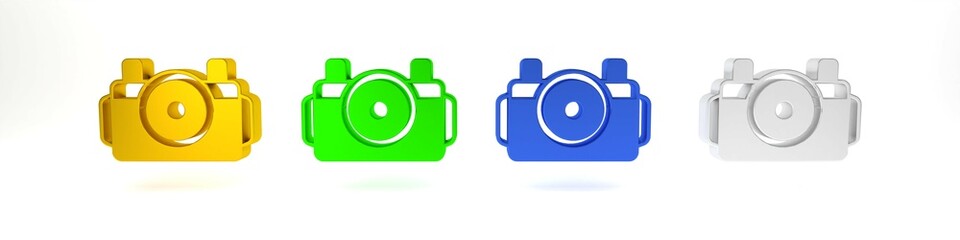 Poster - Colorful Photo camera for diver icon isolated on white background. Foto camera icon. Diving underwater equipment. Minimalism concept. 3D render illustration