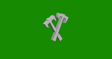 Poster - Isolated realistic white crossed axes symbol front view with shadow. 3d illustration on green chroma key background