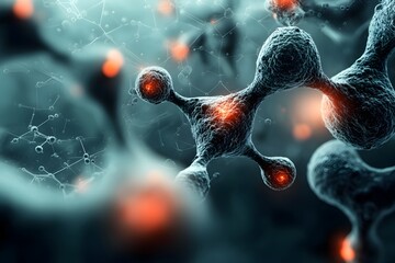 Poster - Captivating microscopic view revealing the intricate delicate molecular structures radiant energy fields and mesmerizing geometric lattices that compose the fundamental units of life in a pristine