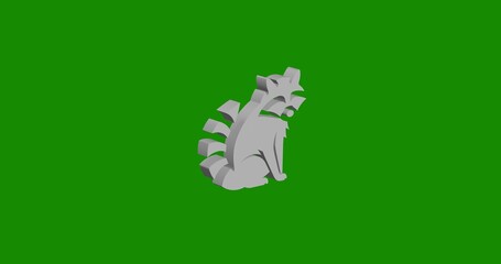 Poster - Isolated realistic white raccoon symbol front view with shadow. 3d illustration on green chroma key background