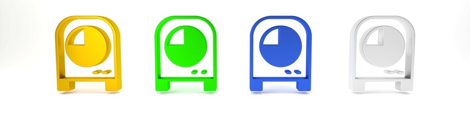 Poster - Colorful Kitchen timer icon isolated on white background. Cooking utensil. Minimalism concept. 3D render illustration