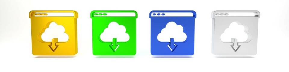 Poster - colorful cloud download icon isolated on white background. minimalism concept. 3d render illustratio