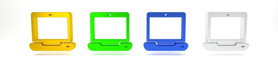 Poster - colorful laptop icon isolated on white background. computer notebook with empty screen sign. minimal