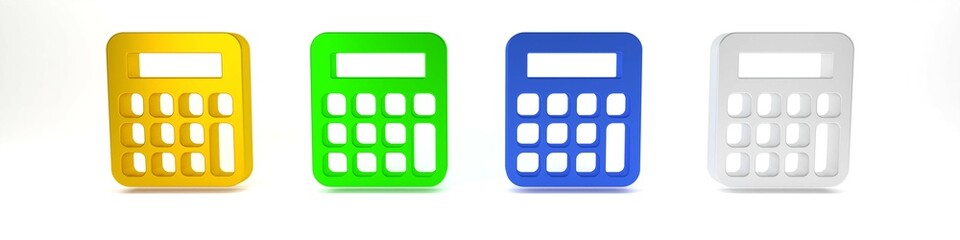 Poster - Colorful Calculator icon isolated on white background. Accounting symbol. Business calculations mathematics education and finance. Minimalism concept. 3D render illustration