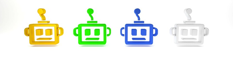 Poster - Colorful Artificial intelligence robot icon isolated on white background. Machine learning, cloud computing. Minimalism concept. 3D render illustration