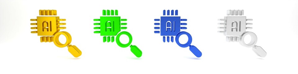Poster - Colorful Computer processor with microcircuits CPU icon isolated on white background. Chip or cpu with circuit board. Micro processor. Minimalism concept. 3D render illustration