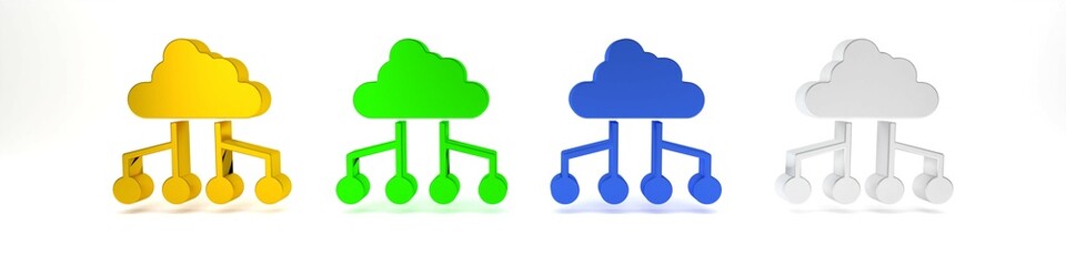 Poster - Colorful Network cloud connection icon isolated on white background. Social technology. Cloud computing concept. Minimalism concept. 3D render illustration