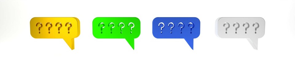 Poster - colorful speech bubbles with question icon isolated on white background. faq sign. chat speech bubbl