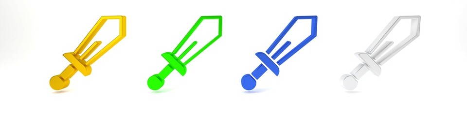 Poster - Colorful Sword toy icon isolated on white background. Minimalism concept. 3D render illustration