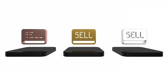 Poster - Colorful Sell button icon isolated on white background. Financial and stock investment market concept. Minimalism concept. 3D render illustration