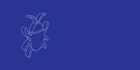 Poster - The outline of a large bug symbol made of white lines on the left. 3D view of the object in perspective. Vector illustration on indigo background