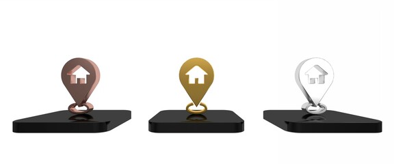 Poster - Colorful Map pointer with house icon isolated on white background. Home location marker symbol. Minimalism concept. 3D render illustration