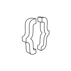 Poster - The outline of a large curly brackets symbol is made with black lines. 3D view of the object in perspective. Vector illustration on white background