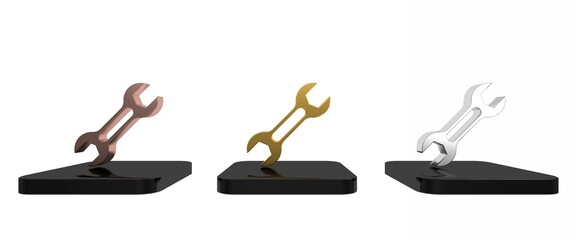 Poster - Colorful Wrench spanner icon isolated on white background. Minimalism concept. 3D render illustration