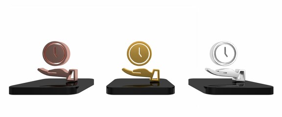 Poster - Colorful Clock icon isolated on white background. Time symbol. Minimalism concept. 3D render illustration