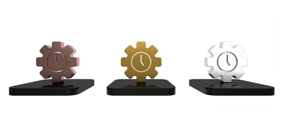 Poster - Colorful Time Management icon isolated on white background. Clock and gear sign. Productivity symbol. Minimalism concept. 3D render illustration