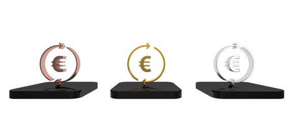 Poster - Colorful Coin money with euro symbol icon isolated on white background. Banking currency sign. Cash symbol. Minimalism concept. 3D render illustration