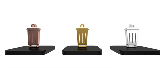Poster - Colorful Trash can icon isolated on white background. Garbage bin sign. Recycle basket icon. Office trash icon. Minimalism concept. 3D render illustration