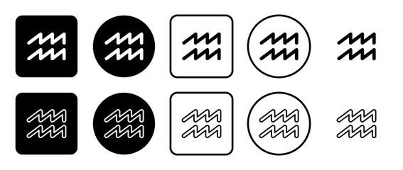 Poster - Icon set of zodiac aquarius symbol. Filled, outline, black and white icons set, flat style.  Illustration on transparent background