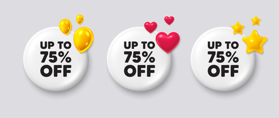 Poster - white buttons with 3d icons. up to 75 percent off sale. discount offer price sign. special offer sym
