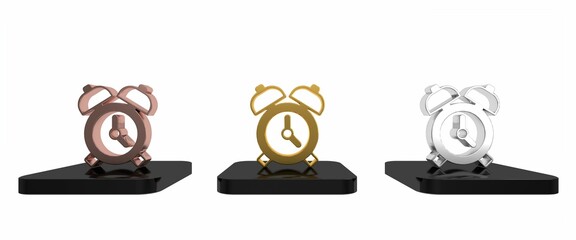 Poster - Colorful Alarm clock icon isolated on white background. Wake up, get up concept. Time sign. Minimalism concept. 3D render illustration
