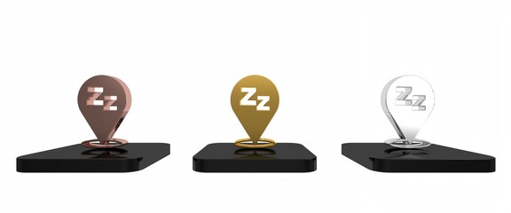 Poster - Colorful Sleepy icon isolated on white background. Sleepy zzz black talk bubble. Minimalism concept. 3D render illustration