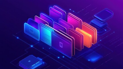 Poster - Abstract digital representation of layered data or files in vibrant colors.