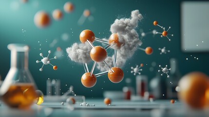 Poster - Molecular Masterclass A visually stunning display of the intricate and elegant arrangements of atoms and molecules with captivating molecular structures in ethereal light