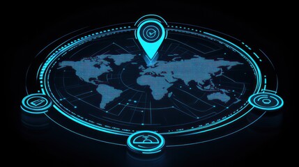 Poster - A futuristic map interface highlighting a specific location with digital elements.