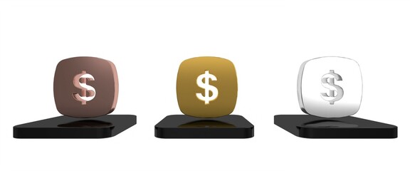 Poster - Colorful Dollar symbol icon isolated on white background. Cash and money, wealth, payment symbol. Casino gambling. Minimalism concept. 3D render illustration