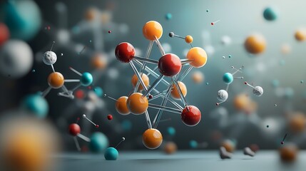 Poster - Captivating Molecular Dance Visualizing the Intricate Interplay of Atoms in a Dynamic Network  rendering showcasing the vibrant colors energy