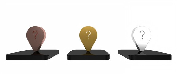 Poster - Colorful Unknown route point icon isolated on white background. Navigation, pointer, location, map, gps, direction, search concept. Minimalism concept. 3D render illustration