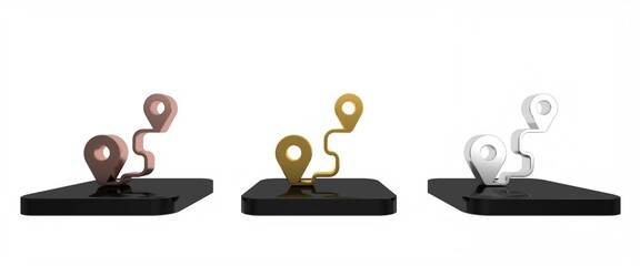 Poster - Colorful Route location icon isolated on white background. Map pointer sign. Concept of path or road. GPS navigator. Minimalism concept. 3D render illustration