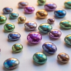 Wall Mural - Holographic Stones: A macro flatlay showcasing various stones with holographic projections or digital patterns on their surfaces, captured in soft focus to blend the natural texture of the stones with