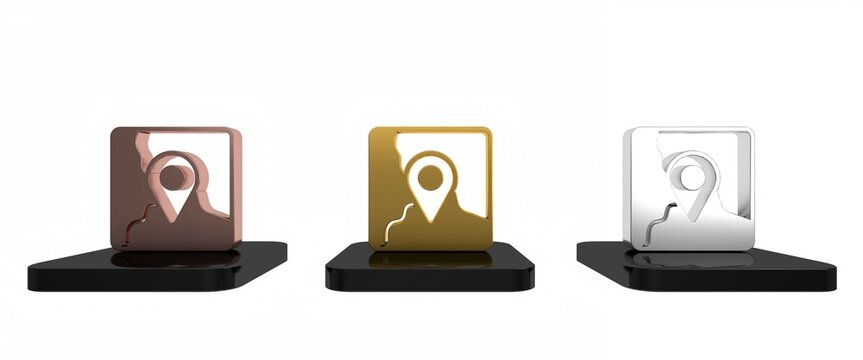 Colorful Folded map with location marker icon isolated on white background. Minimalism concept. 3D render illustration