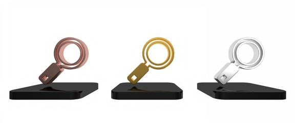 Poster - Colorful Magnifying glass icon isolated on white background. Search, focus, zoom, business symbol. Minimalism concept. 3D render illustration