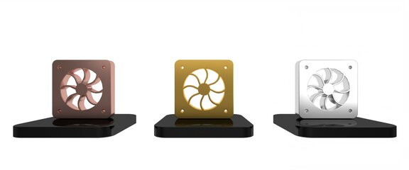 Poster - Colorful Computer cooler icon isolated on white background. PC hardware fan. Minimalism concept. 3D render illustration