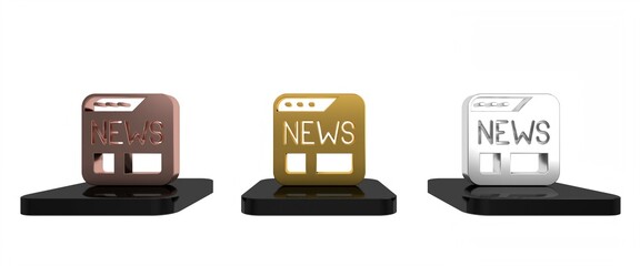 Poster - Colorful News icon isolated on white background. Newspaper sign. Mass media symbol. Minimalism concept. 3D render illustration