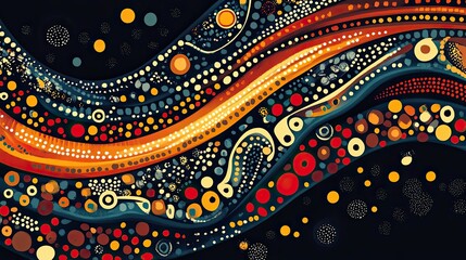 Poster - Abstract Painting with Curved Lines and Dotted Patterns