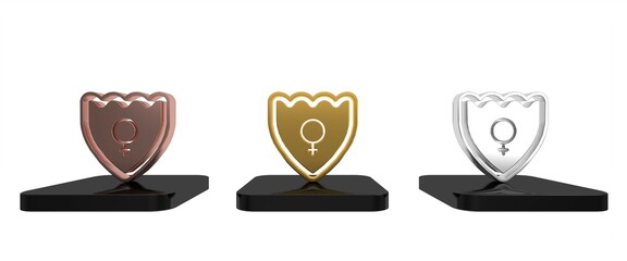 Poster - Colorful Gender shield, Female icon isolated on white background. Minimalism concept. 3D render illustration