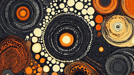 Poster - Abstract Pattern with Orange and White Circles on a Black Background
