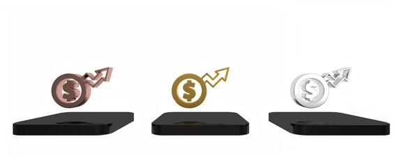 Poster - colorful financial growth dollar coin icon isolated on white background. increasing revenue. minimal