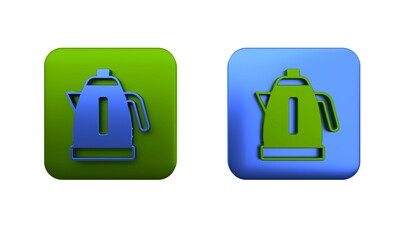 Poster - colorful electric kettle icon isolated on white background. teapot icon. square button. 3d render il