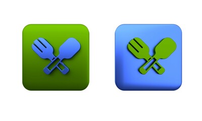 Poster - colorful crossed fork and spoon icon isolated on white background. cooking utensil. cutlery sign. sq