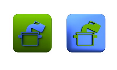 Poster - colorful cooking pot icon isolated on white background. boil or stew food symbol. square button. 3d 