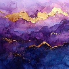 Poster - Hand-Painted Watercolor Header with Artistic Gold Accents, Featuring Beautiful Purple and Blue Hues in a Unique Textured Style for Creative Projects