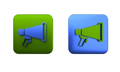 Poster - Colorful Megaphone icon isolated on white background. Speaker sign. Square button. 3D render illustration